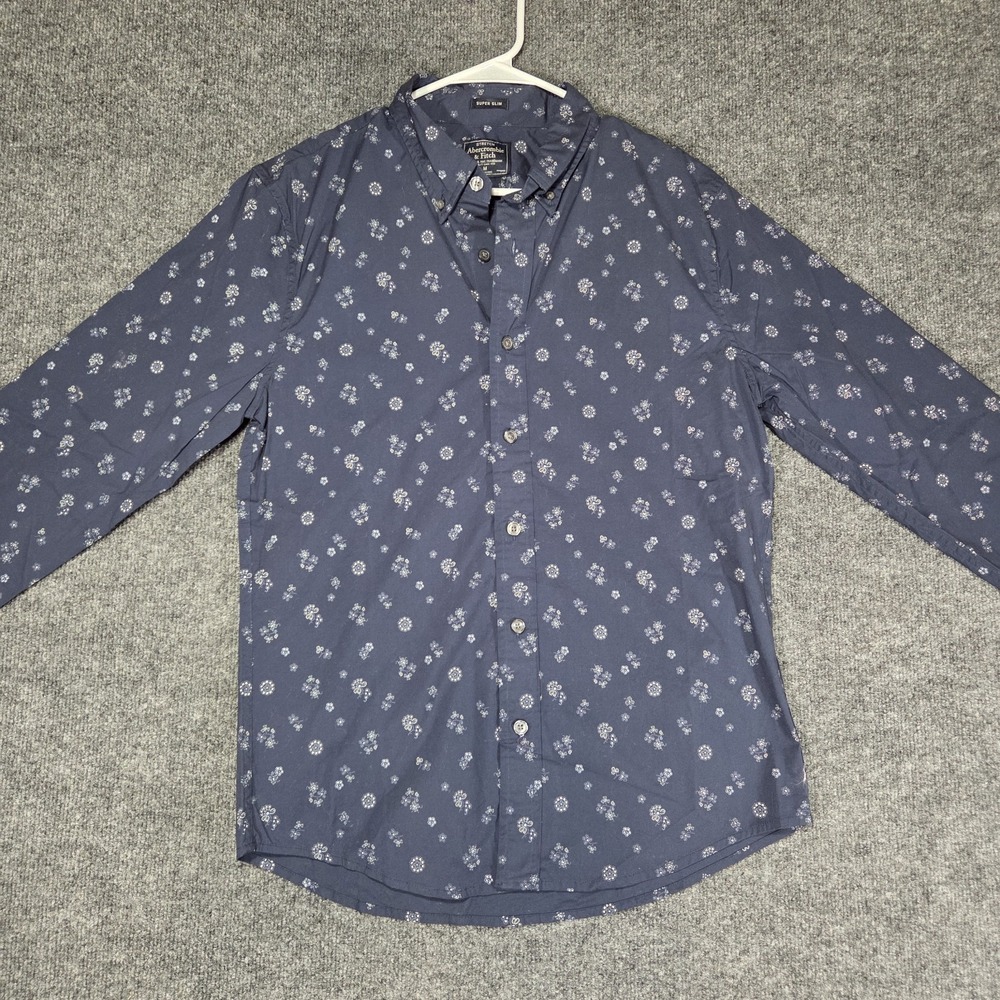 Abercrombie & Fitch Mens Medium Super Slim Floral Button Down Stretch Shirt Blue